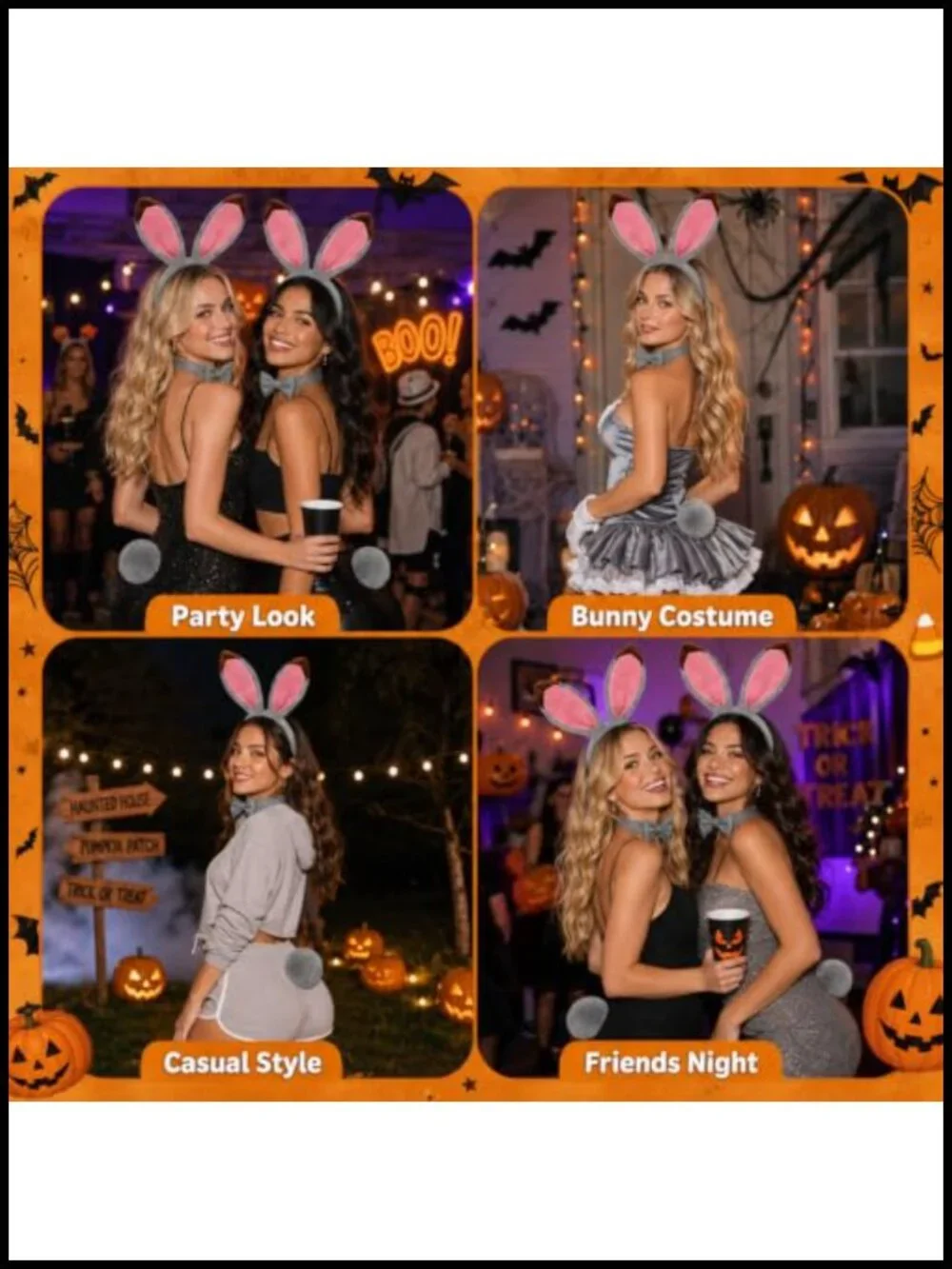 Bunny Ears Headband Costume Set for Adults Cosplay Halloween Accessories